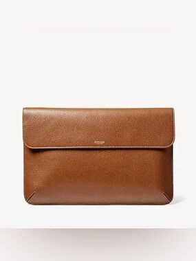 Aspinal of London 100% Calf Leather Laptop Sleeve Case Portfolio in Tan Pebble